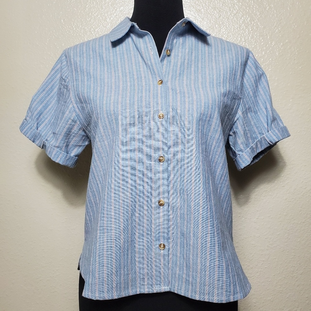 Anthropologie Women's Short Sleeve Button Front S